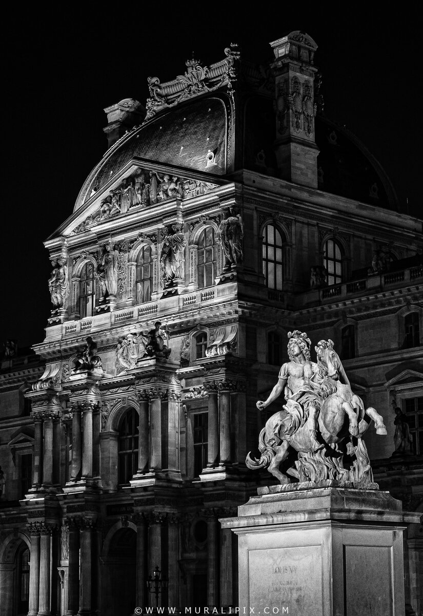 Paris - Louvre at Nite 2 B&W.jpg